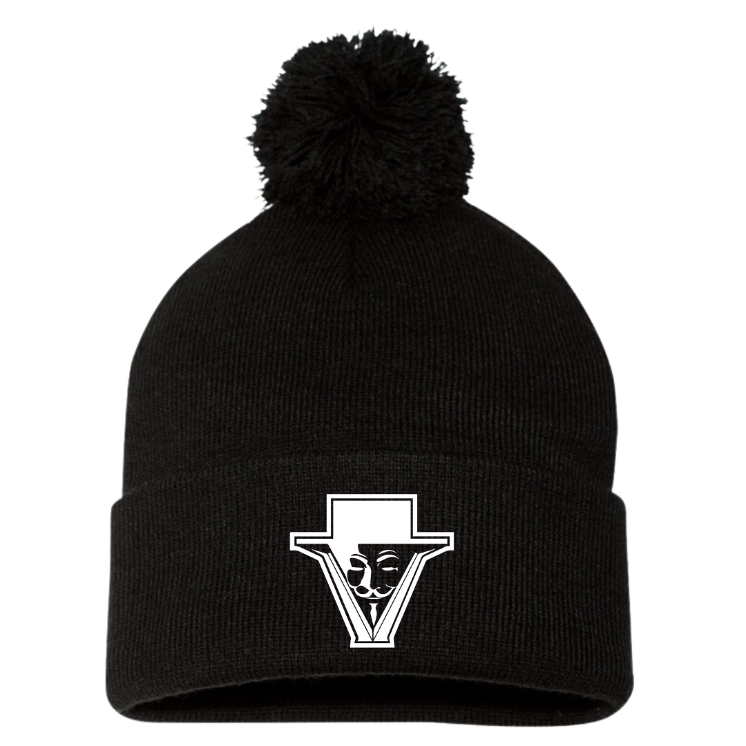 Embroidered 12" Pom-Pom Cuffed Beanie