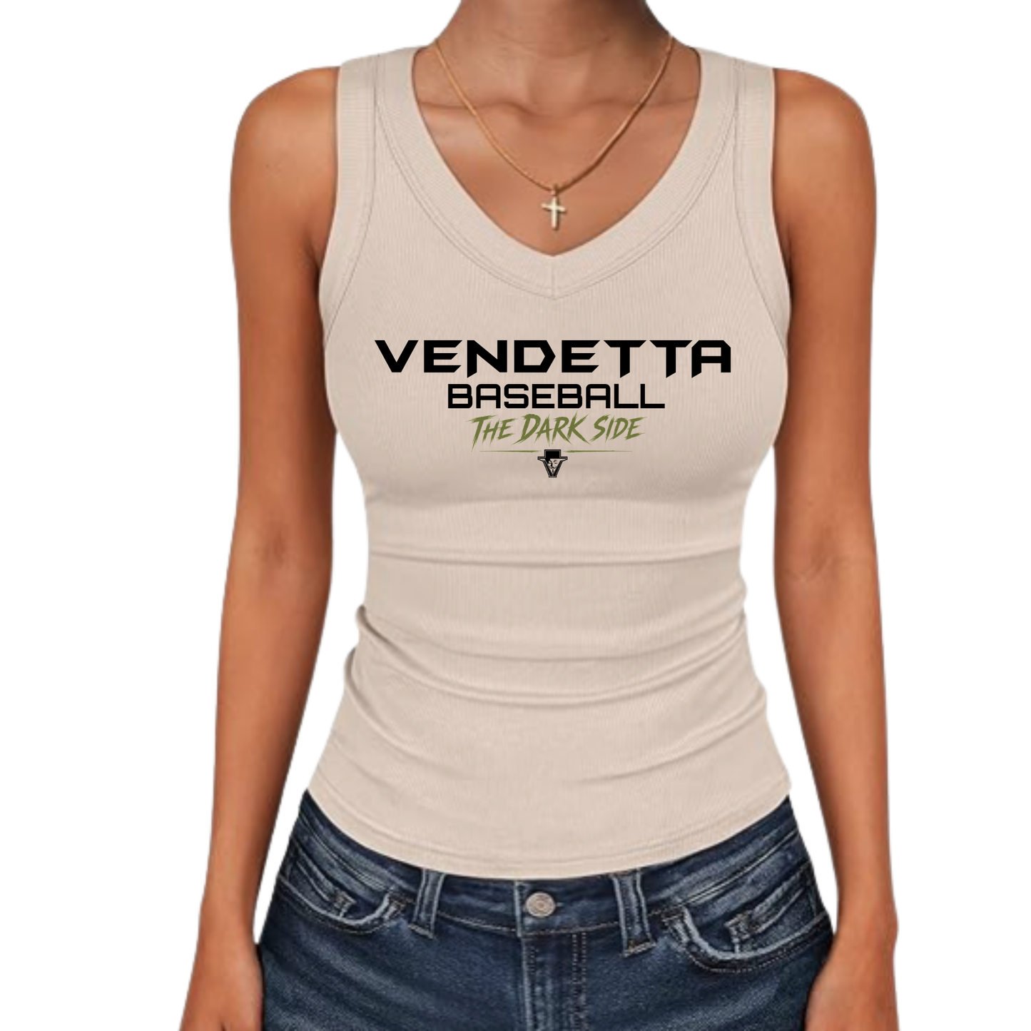 WS- Women V Neck Ribbed Knit Slim Fitted Sleeveless Basic Tee Tank