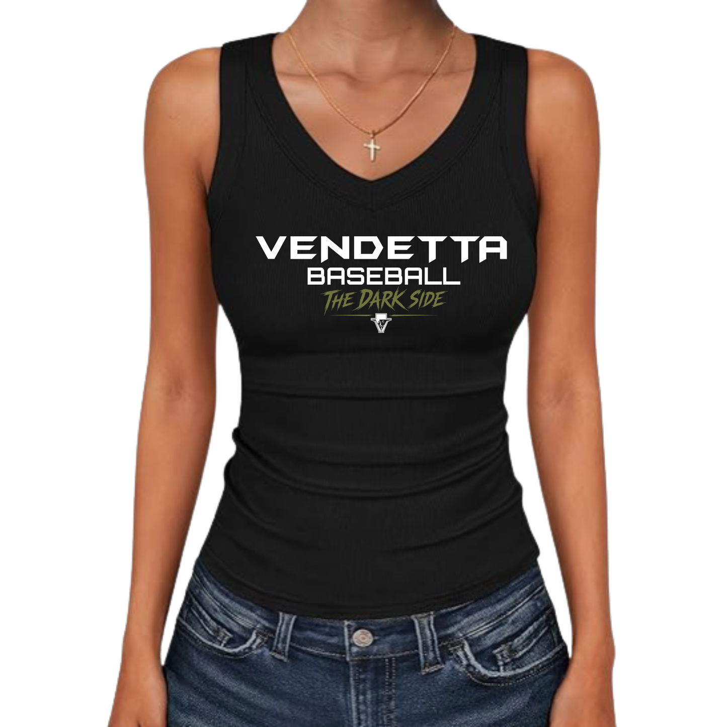 WS- Women V Neck Ribbed Knit Slim Fitted Sleeveless Basic Tee Tank