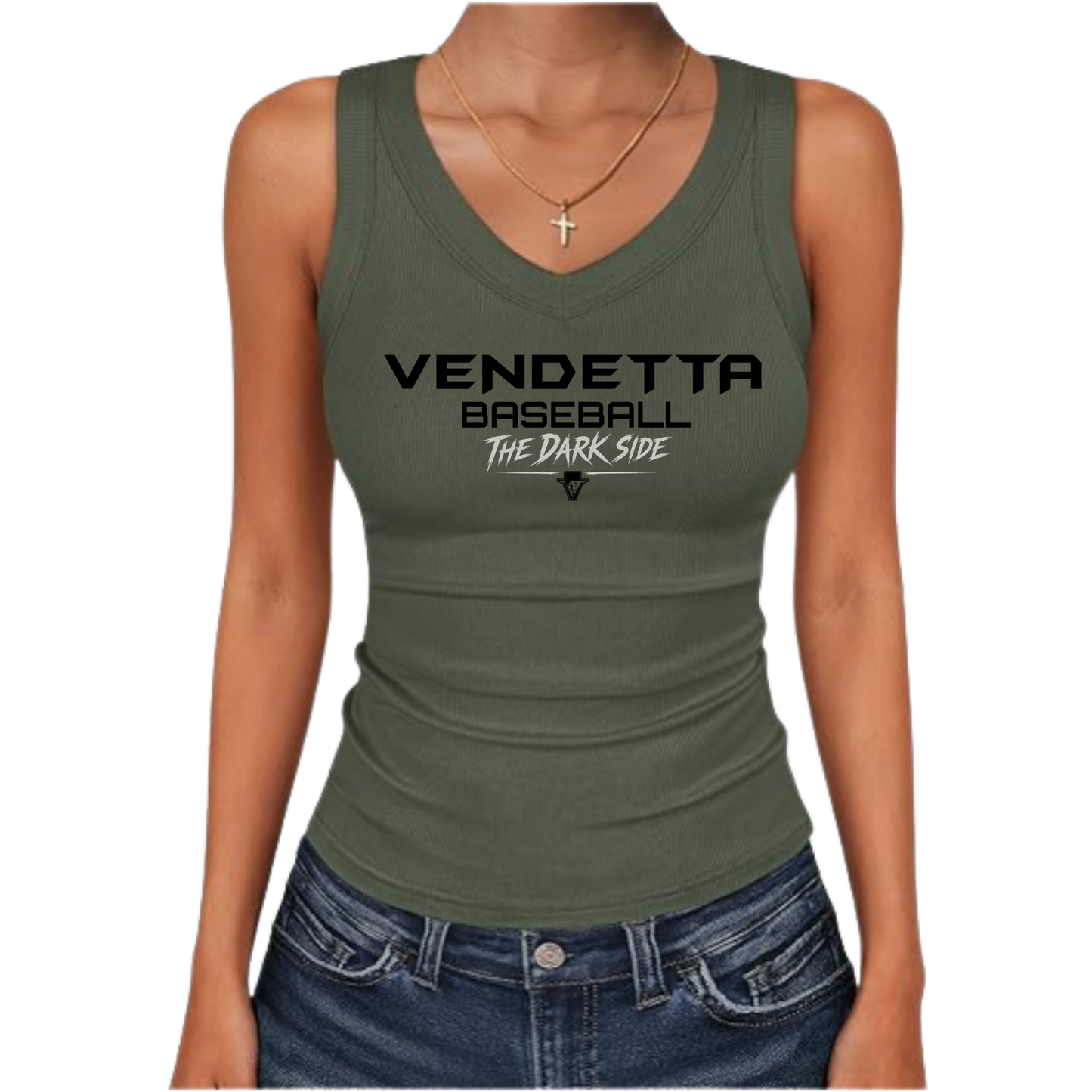 WS- Women V Neck Ribbed Knit Slim Fitted Sleeveless Basic Tee Tank