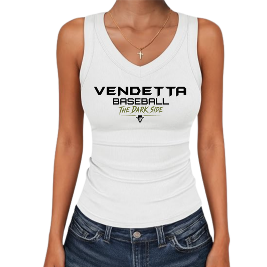 WS- Women V Neck Ribbed Knit Slim Fitted Sleeveless Basic Tee Tank